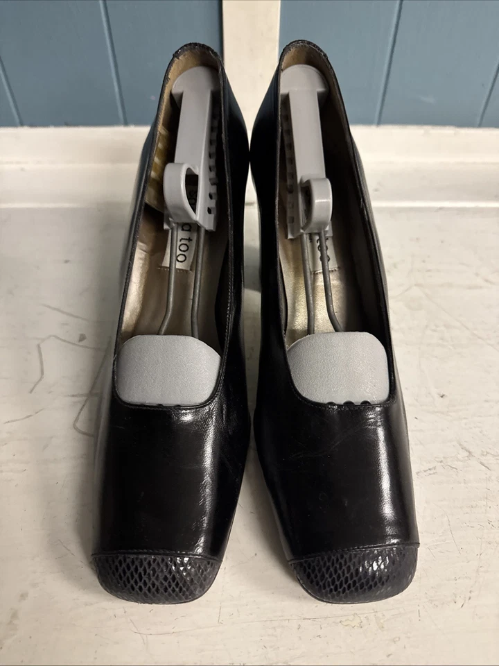 Tacones gruesos vintage Sacha Too de cuero negro con detalles de serpiente para mujer talla 8M” Foto 3 de 4