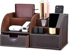 New ListingLeather Desk Organizer Pen Pencil Holder Office Supplies Caddy Storage 6, Brown