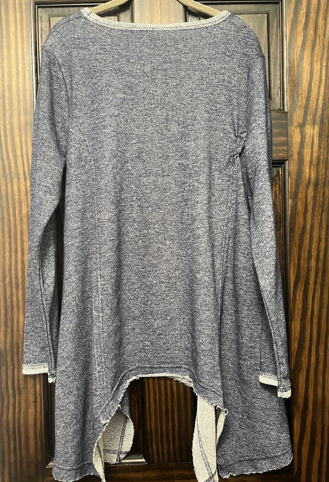 OSO Casuals French Terry Knit Long Sleeve Raw Edge Shark Bite Hem Tunic L - NWOT - Image 3 of 4
