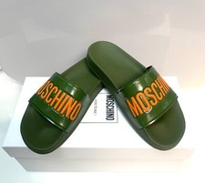 Men MOSCHINO Classic Logo Pool Slides Sandal Shoes ITALY EUR 39/ US6 Army Green