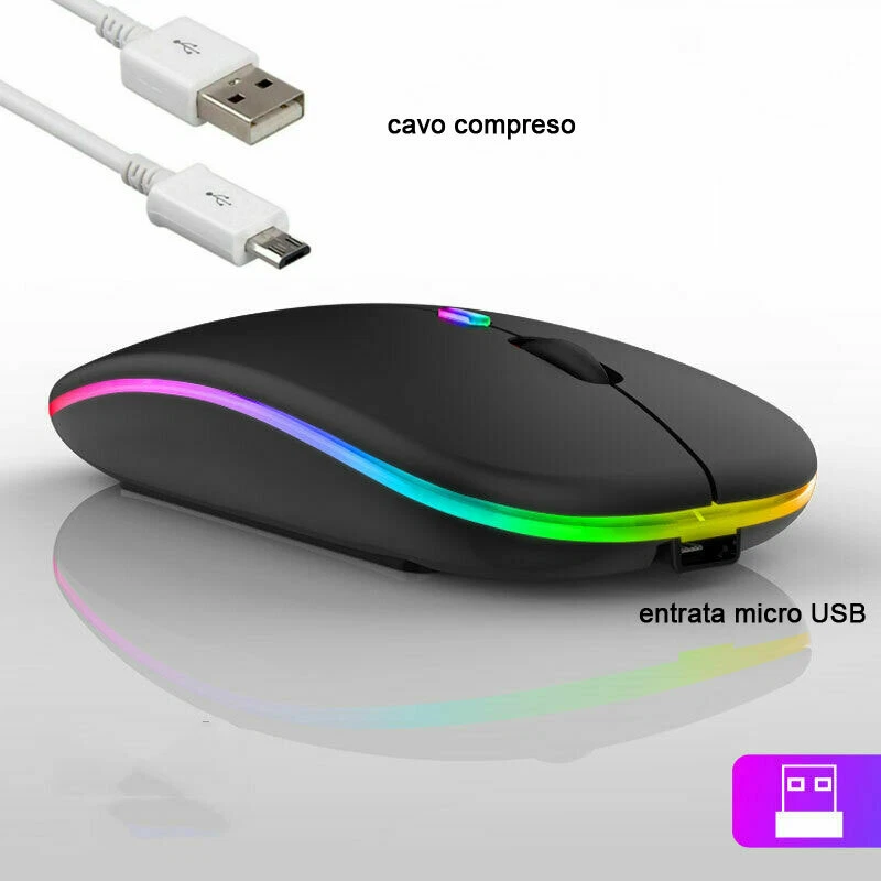 MOUSE SENZA FILI WIRELESS USB 2.4ghz Batteria interna Ricaricabile LED per PC