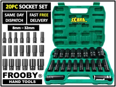 Deep Impact Steckschlüsselsatz 1/2 Zoll Antrieb 20-teilig metrisch 8-32 mm Garage Werkstatt 25-62
