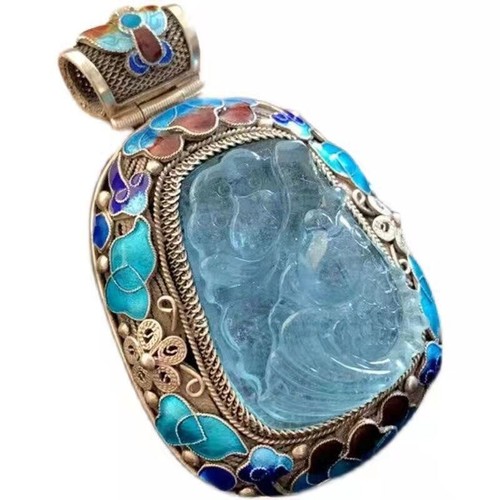 Ciondolo Collana Donna Argento Sterling Pietra Preziosa Acquamarina Blu Grandi Gioielli - Foto 4 di 12