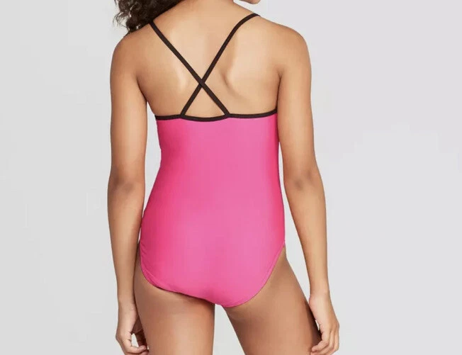 NUEVO Traje de baño Jojo Siwa de una pieza con lentejuelas abatibles L rosa UPF 50+ entrecruzado Foto 2 de 4