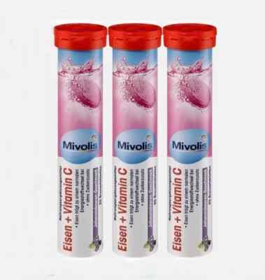 3xMivolis Eisen + Vitamin C Effervescent Tablets Immunity Dietary Supplement 20T