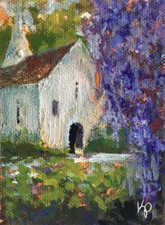 ACEO ATC Art Print Wisteria Chapel Church Garden Artist Trading Card Signed