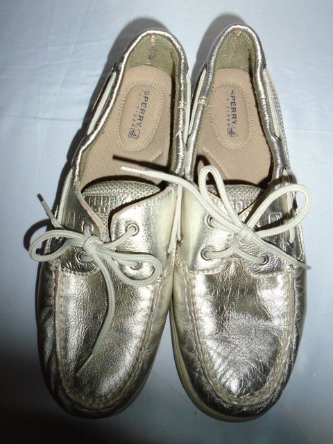 silver sperry boat shoes