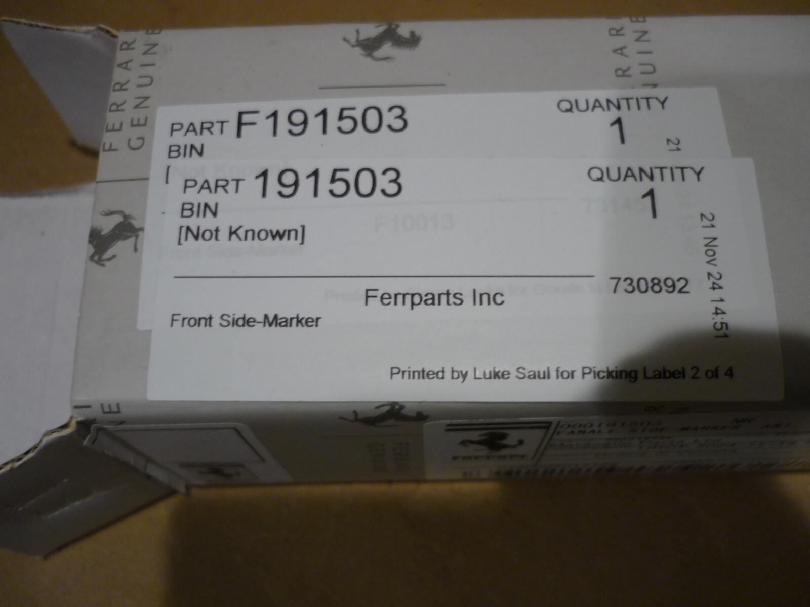 Ferrari 599,612 - Front Side Marker Light - P/N 191503