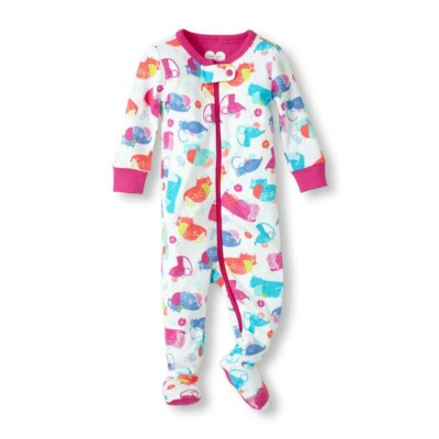 THE CHILDREN'S PLACE 1PC ELEPHANT GIRL FOOTED SLEEPER COTTON PAJAMAS  2T 3T