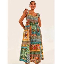 Farm Rio Banana Scarves Colorful Midi Dress