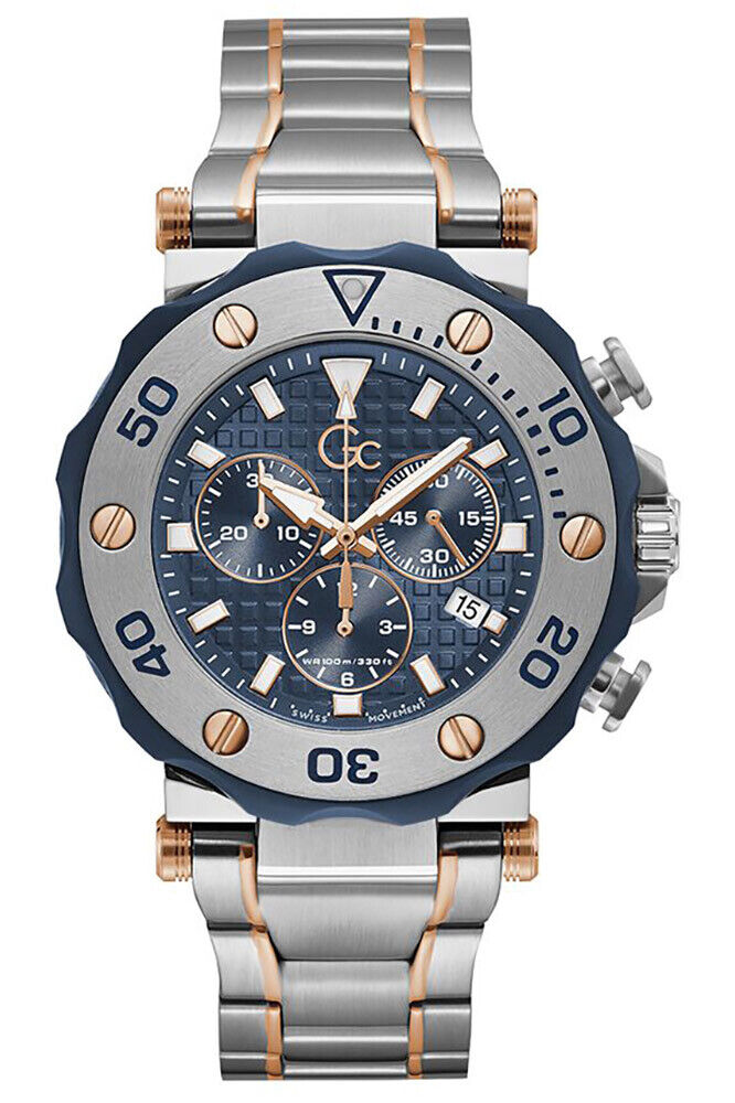 GUESS Collection GC Y63001G7 Chronograph blue rose gold silver Men's Watch NEW