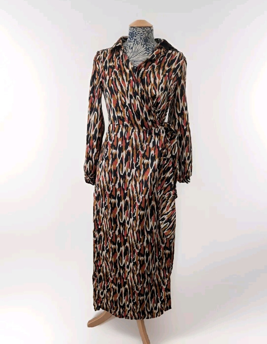 River Island Animal Print Leopard Wrap Round Shirt Midi Dress UK