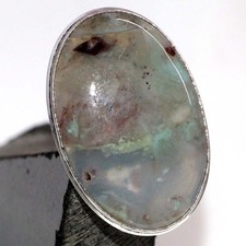 Chrysoprase 925 Silver Plated Gemstone Ring US 6.5 Superb Gift JW