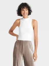 Womens Seamless Bodysuit A New Day WHITE Mock T Sleeveless Crotch Snap