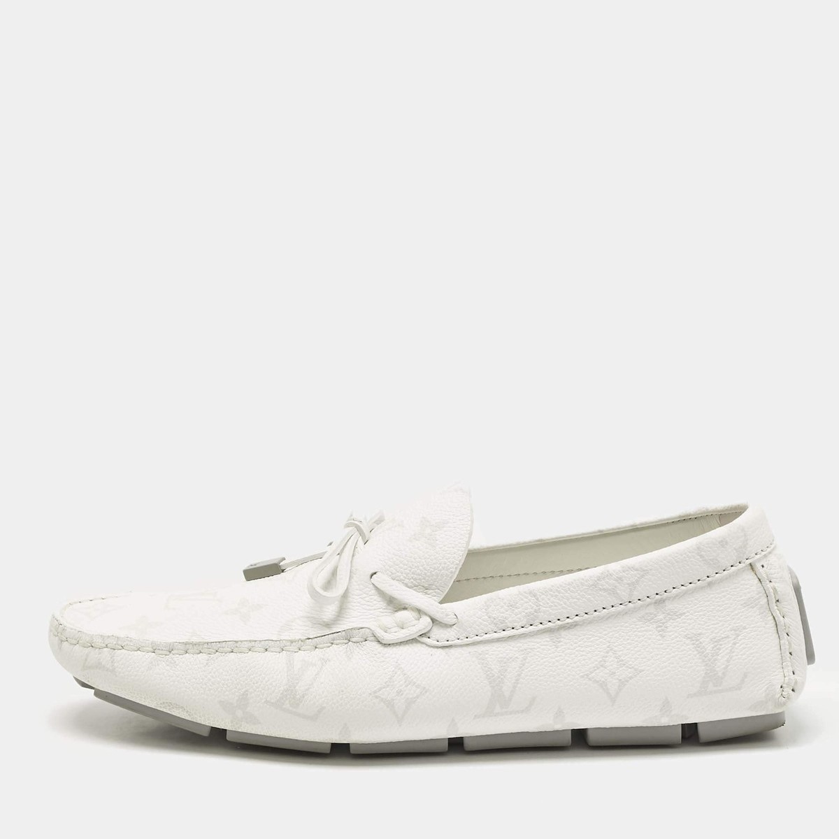 Louis Vuitton White Monogram Antarctica Leather LV Driver Mocassin