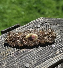 Vintage 1928 Hair Clip Barrett Cameo Floral Gold Tone Victorian Style Witch Core