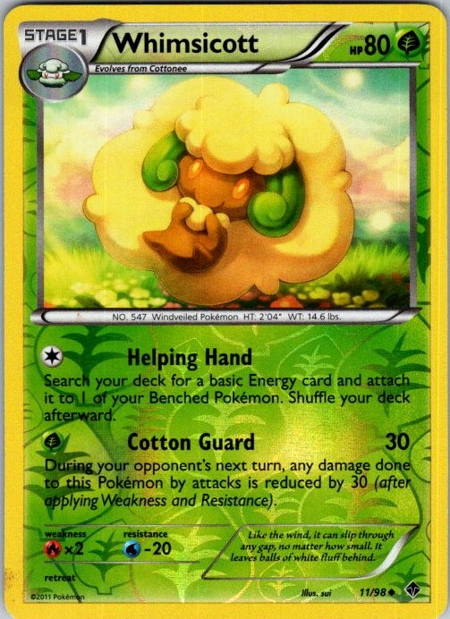 Pokemon | Emerging Powers | Whimsicott (11) | 11/98 | Reverse Holo | LP