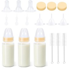 3-Pack 5oz Pet Feeding Bottles, Anti-Choking Design, Reusable Silicone Nipples f