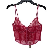 SKIMS Embroidered Tulle Unlined Demi Corset Punch Pink Heart Bustier NWT