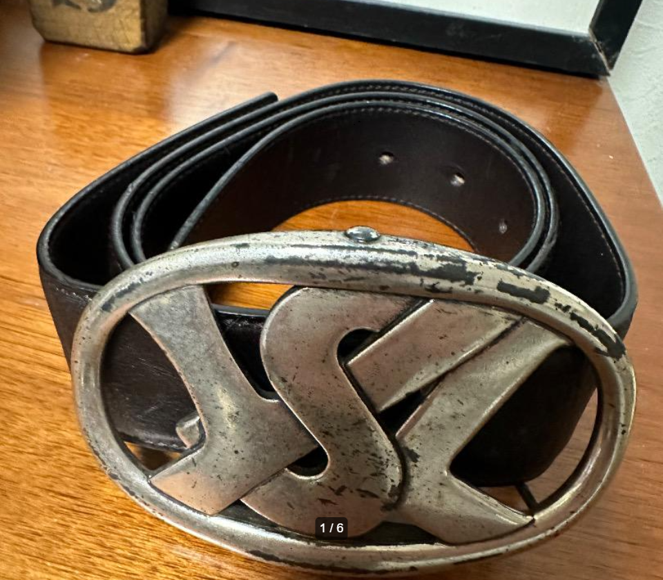 小物 YVES SAINT LAURENT rive gauche Belt Yves Saint Laurent Rive Gauche YSL Silver Tone Logo Buckle Belt