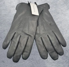 Mens Black Lambskin Leather Driving Gloves Cashmere Lined Large New Harridanzar