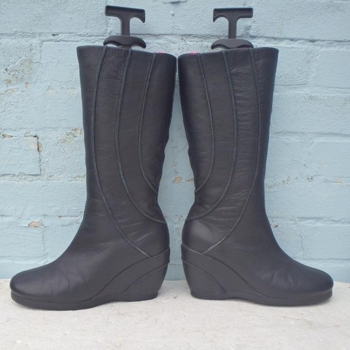 Hush Puppies Leather Boots UK 6 Eur 39 Womens Wedge Black Boots Preloved - Picture 7 of 10