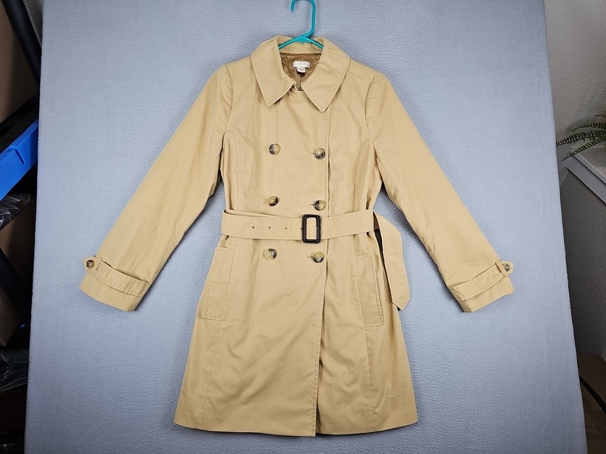 J Crew Trench Coat Women's 10 Petite Khaki Icon Belted Collared