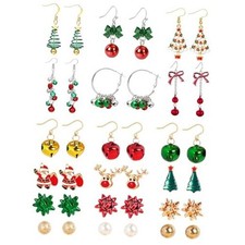 Christmas Earrings for Women Rhinestone Pearl Bow D-18Pairs Christmas Earrings