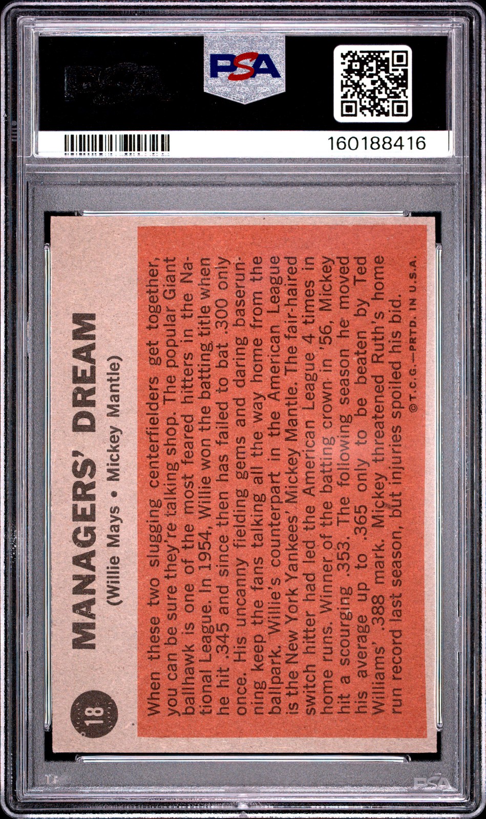 1962 TOPPS M.MANTLE/W.MAYS #18 MANAGERS' DREAM PSA 5 view 2