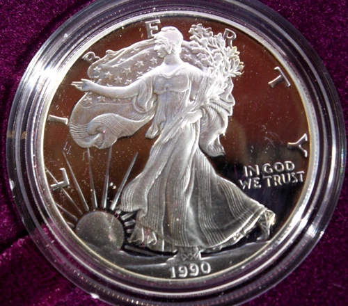 New ListingOne Ounce Silver American Eagle Proof In Box Mint Cam 1990