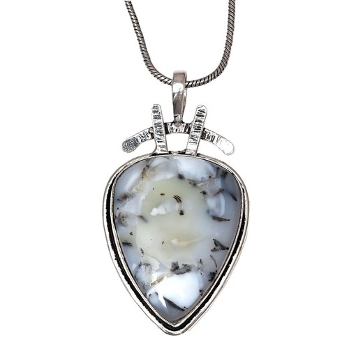 Necklace Dendritic Opal Gemstone Handmade Jewelry 2.25" - Picture 2 of 8