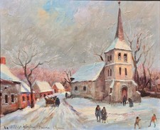 Constantin BRUNI (1900-1969) - Huile sur toile - Village de Fachin (Morvan)
