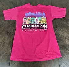 Vintage 1988 Charleston Rainbow Row Graphic T Shirt Medium 38-40 Pink USA Made
