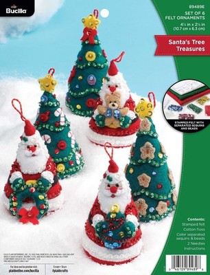 Bucilla Felt Applique 6 Piece Ornament Making Kit Santa's Tree Treasures