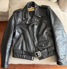 Schott Perfecto 618 Black Leather Double Rider Motorcycle Jacket Size 40