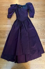 Vintage 80's Alfred Angelo Bow Heart Backless Taffeta Prom Dress Purple Long XS