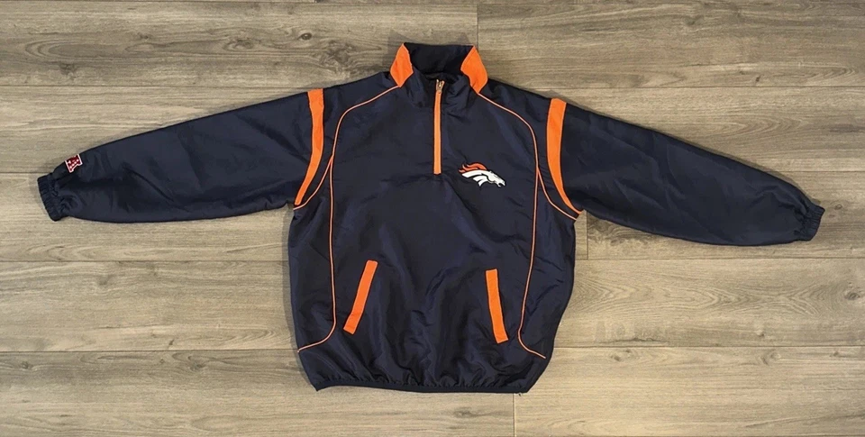 Vintage NFL Denver Broncos AFC 1/4 Zip Embroidered Logo Jacket Mens Large Blue - Image 3 of 4