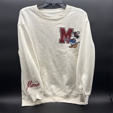 Disney Minnie Mouse Womens Ivory Fleece Lined Embroidered Sweatshirt Sz. M