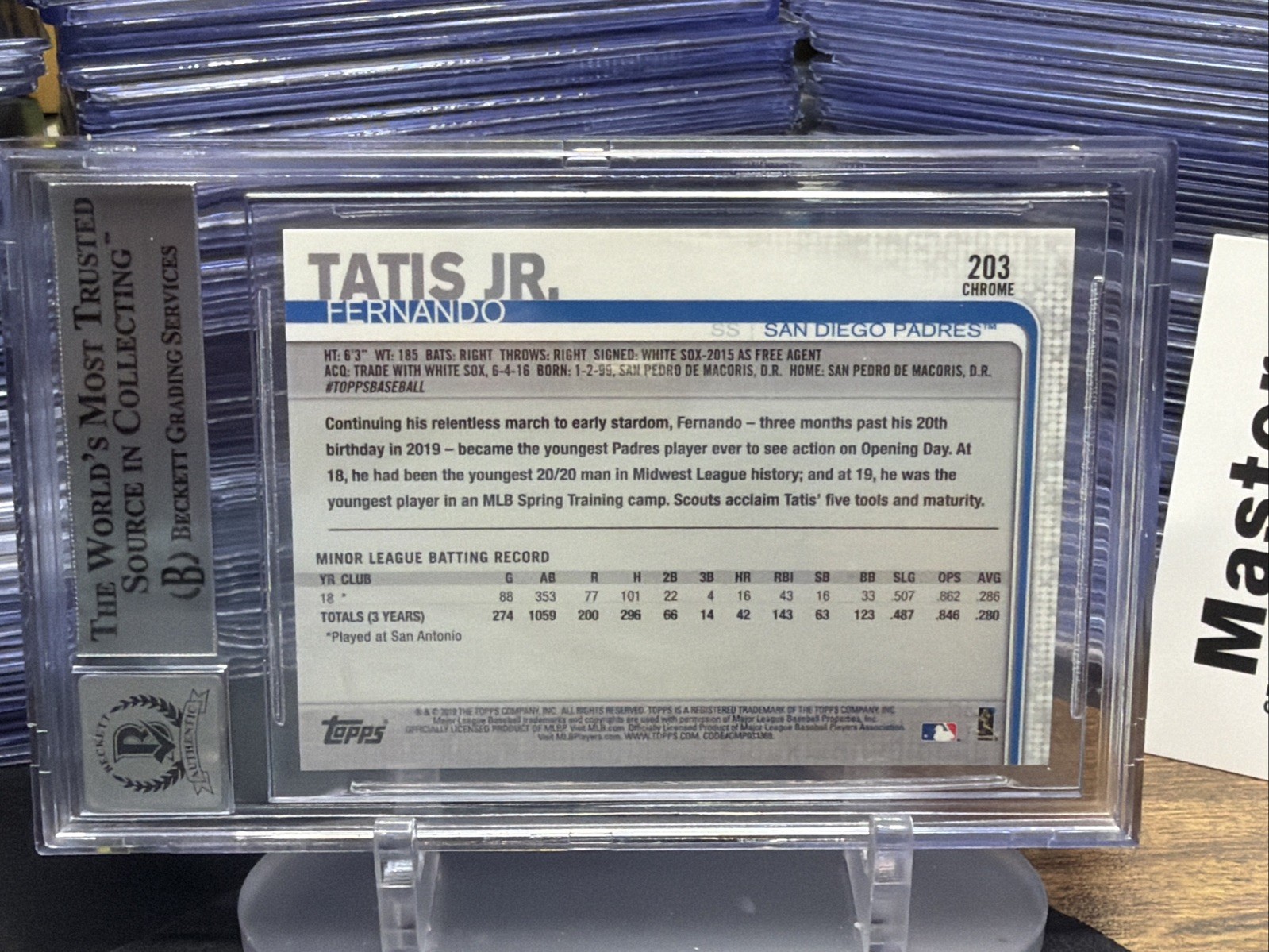 2019 Topps Chrome Fernando Tatis Jr RC Auto #RA‑FT BGS Authentic Auto 10 Padres view 3