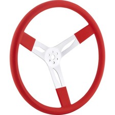17 Inch Red Cushioned Aluminum Steering Wheel 3 Dish 3 Spoke Street