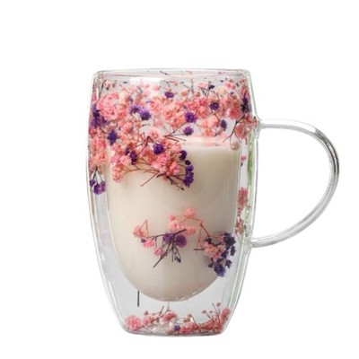 250/350/450ML Trockenblumen Doppelwandig Schicht Tasse Kaffeebecher Tee Isolierglas
