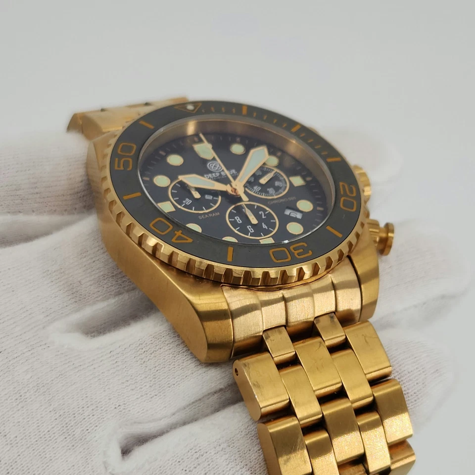Deep Blue Sea Ram 500M Men's Gold Tone w/ Black Dial Quartz Chronograph Watch - Image 4 of 4