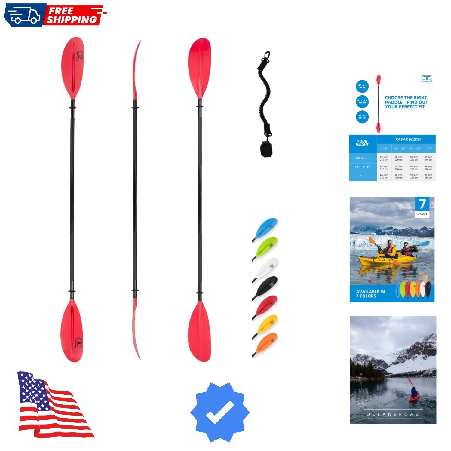 Paddle 86in/218cm, 90.5in/230cm, 95in/241cm Alloy Shaft Kaya