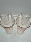 Vintage Hazel Atlas Pink Royal Lace Depression 9 oz - 4 1/4" Tumblers • Set of 5