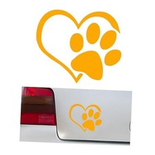 Pet Dog Paw Print Car Decal, 4.6" 3.7" Love Heart Dog Paw Car Sticker, Yellow