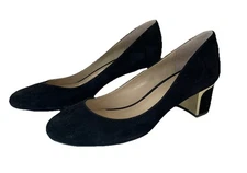 Ann Taylor Black Pumps Heels Suede Block Heel Black Gold Holiday Party Sz 7