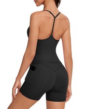 2 Piece Workout Sets for Women Cute Y Back Tank Tops Booty Shorts Outfits wit...