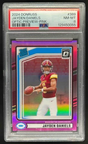 2024 Donruss Jayden Daniels Optic Rated Rookie Preview Pink #389 PSA 8