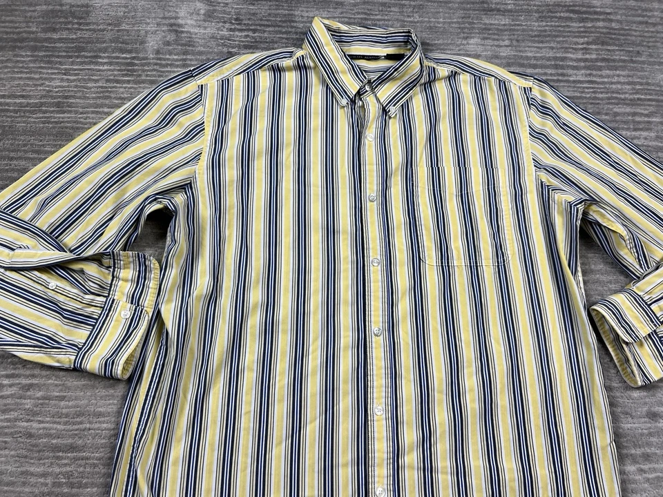 Michael Austin Shirt Mens Large Yellow Striped Button Up Long Sleeve Collared - Image 2 of 4