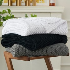 Chunky Cable Knit Throw Blanket Lightweight Black 100 Organic Cotton Blanket...